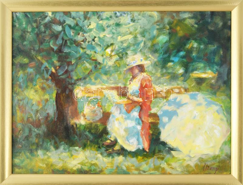 Uzonyi Ferenc (1963-): Romantikus hangulat. Olaj, vászon, jelezve jobbra lent, dekoratív fakeretben, 30×40 cm