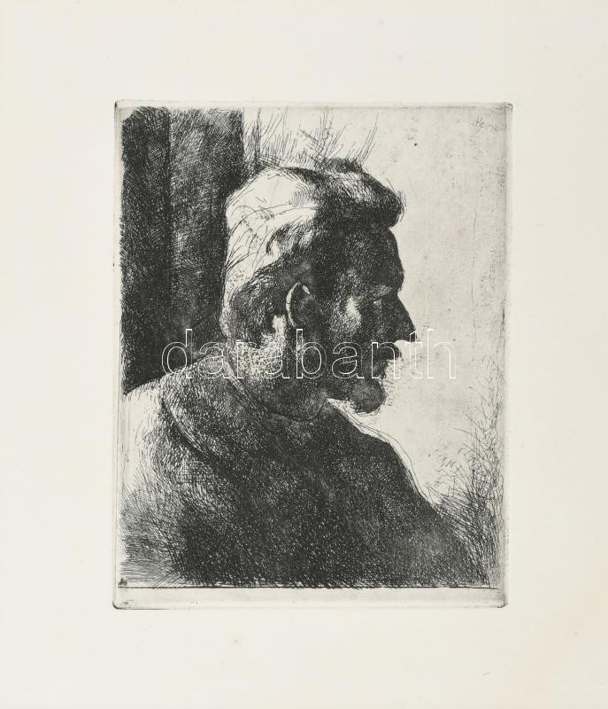 Szőnyi István (1894-1960): Szakállas önarckép. Rézkarc, papír. Hátoldalán "Szőnyi István hagyatéka" bélyegzővel. Paszpartun "Szőnyi István hagyatéki anyaga 12/50" felirattal és számozással. 13,5×11 cm