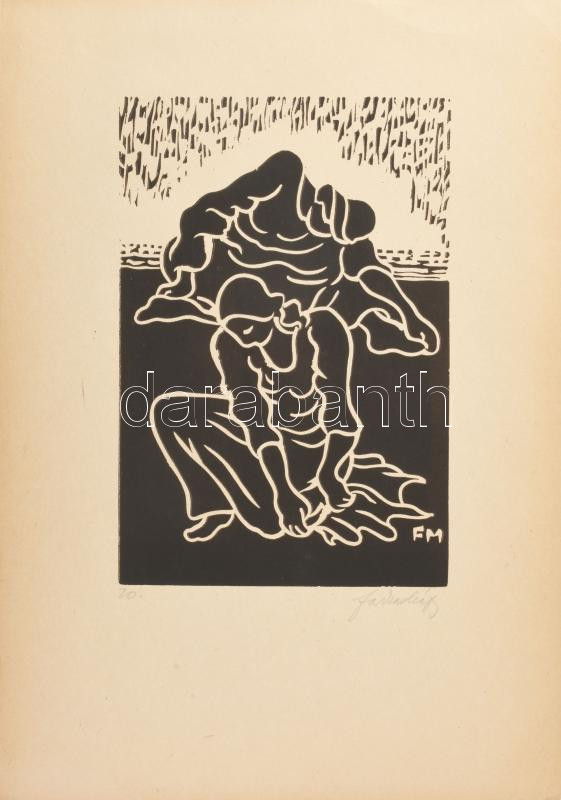 Farkasházy Miklós (1895-1964): Befejezés. Linómetszet, papír, jelzett, lapszéli apró szakadásokkal, 30x20 cm