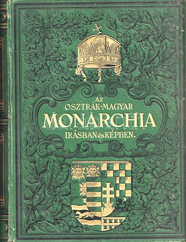 Az Osztrák-Magyar Monarchia írásban és képben: Magyarország III. kötete: Budapest és Fiume. Budapest, 1893. Magyar Királyi Államnyomda. XII + 604 p. + 1 t. (színes). Első kiadás. Kötetünk a XIX. századi magyar könyvkiadás egyik legnagyobb vállalkozásának, az Osztrák-Magyar Monarchia valamennyi tartományát bemutató, reprezentatív, gazdagon illusztrált földrajzi-néprajzi monográfiasorozatnak önmagában is megálló darabja. A Rudolf trónörökös kezdeményezésére kiadott sorozat 1886-1901 között huszonegy kötetben jelent meg, főszerkesztésére Jókai Mórt kérték fel. A magyarul és németül egyaránt megjelenő sorozat kötetei az éppen méltatott tartomány történelmének és építőművészetének, néprajzi örökségének, mezőgazdasági és kézműipari karakterének megrajzolására törekedett, a népélet és a vidékenként igen eltérő népszokások, szokásrendek és ősfoglalkozások igen gazdag rajzával. A huszonegy kötetes sorozat bizonyos kötetei elegendőnek bizonyultak egy-egy (osztrák) tartomány karakterének megörökítésére: Bécs és Alsó-Ausztria, Dalmácia, Karintia vagy éppen Galícia tárgyalása egyetlen kötetben is teljes. Tartománymérete miatt azonban Csehország két, Magyarország pedig egyenesen nyolc kötetnyi tárgyalást igényelt. A magyar történelmet és népkaraktert, valamint az országos gazdasági áttekintést tárgyaló Magyarország I. után a Magyarország II. kötet a legmagyarabbnak tekintett vidékkel, az Alfölddel foglalkozott, kötetünk: a III. kötet pedig a nemzet fővárosát, illetve tengeri kikötőjét, Fiumét tárgyalta. Gazdagon illusztrált könyvünk nagyját Budapest történelmének részletezése, valamint modernitásának dicsérete teszi ki: a városligeti, margitszigeti, svábhegyi és zugligeti kikapcsolódás lehetőségeinek és módozatainak elősorolása, a Dunakorzón, a körutakon és az Andrássy úton való séta nagyszerű lehetőségeinek méltatása, a múzeumok, a színházak és az Opera intézményeinek, valamint a kávéházi életnek általános magasztalása. A szórakozásformákat tárgyaló (néprajzinak szánt) fejezetek után kötetünk a magyar irodalom és színművészet, az építészet, szobrászat és festészet témáinak is szánt egy-egy fejezetet, egy rövidebb fejezet pedig Budapest iparát, kereskedelmét és közlekedését méltatja. Kötetünkről éppúgy elmondható, mint az ünnepi sorozat bármely kötetéről, hogy elsősorban a tartomány néprajzi és kulturális karakterének megrajzolására vállalkozik, szociográfiai mélyfúrásokra viszont alig; ennek megfelelően a sajátosan pesti szórakozásformák sokkal bővebb tárgyalást kapnak, mint a lakhatási és gyáripari viszonyok árnyoldalai. A tartalomból: Jókai Mór: Bevezetés -- Salamon Ferenc: Budapest története -- Pasteiner Gyula: Az építés Budapesten -- Jókai Mór: Budapesti élet -- Rákosi Jenő: Budapest városrészei -- Berzeviczy Albert: Budapesti iskolái -- Pulszky Ferenc: A Magyar Nemzeti Múzeum -- Váczy János: A Magyar Tudományos Akadémia -- Váczy János: A magyar irodalom -- Paulay Ede: A magyar színészet -- Bartalus István - Káldy Gyula: Az egyházi és világi zene -- Keleti Gusztáv: Festészet és szobrászat -- Lukács Béla: Budapest ipara és kereskedelme -- Ilosvay Lajos: Budapest ásványos vizei és fürdői -- Marczali Henrik - Thirring Gusztáv: Gödöllő és vidéke. A budai hegyvidék. Szentendre és Visegrád környéke -- Kenedi Géza: Fiume és kerülete. Az első előzéken régi tulajdonosi bejegyzés. Kötetünkből egy levél hiányzik, egyes oldalakon enyhe rozsdafoltosság, néhány oldalon apró foltosság. (Az Osztrák-Magyar Monarchia írásban és képben. IX. kötet.) Aranyozott, festett, vaknyomásos, enyhén kopott kiadói piros egészvászon kötésben (Gottermayer Nándor, Budapest), márványmintás festésű lapszélekkel. Jó példány.