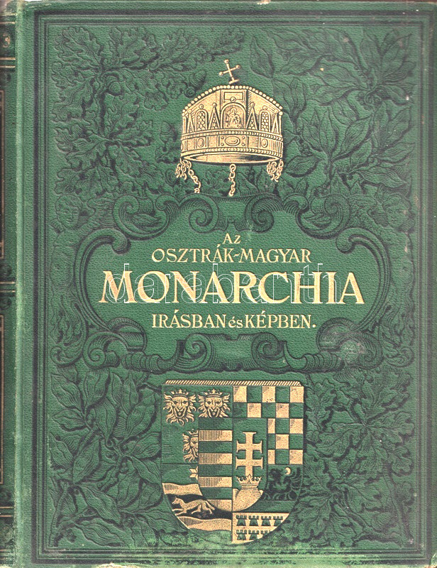 Az Osztrák-Magyar Monarchia írásban és képben: Magyarország VII. kötete: Erdély és a szomszédos hegyvidékek. Budapest, 1901. Magyar Királyi Államnyomda. XIV + 604 p. + 1 t. (színes). Első kiadás. Kötetünk a XIX. századi magyar könyvkiadás egyik legnagyobb vállalkozásának, az Osztrák-Magyar Monarchia valamennyi tartományát bemutató, reprezentatív, gazdagon illusztrált földrajzi-néprajzi monográfiasorozatnak önmagában is megálló darabja. A Rudolf trónörökös kezdeményezésére kiadott sorozat 1886-1901 között huszonegy kötetben jelent meg, főszerkesztésére Jókai Mórt kérték fel. A magyarul és németül egyaránt megjelenő sorozat kötetei az éppen méltatott tartomány történelmének és építőművészetének, néprajzi örökségének, mezőgazdasági és kézműipari karakterének megrajzolására törekedett, a népélet és a vidékenként igen eltérő népszokások, szokásrendek és ősfoglalkozások igen gazdag rajzával. A huszonegy kötetes sorozat bizonyos kötetei elegendőnek bizonyultak egy-egy (osztrák) tartomány karakterének megörökítésére: Bécs és Alsó-Ausztria, Dalmácia, Karintia vagy éppen Galícia tárgyalása egyetlen kötetben is teljes. Tartománymérete miatt azonban Csehország két, Magyarország pedig egyenesen nyolc kötetnyi tárgyalást igényelt. A magyar történelmet és népkaraktert, valamint az országos gazdasági áttekintést tárgyaló Magyarország I. után a Magyarország II. kötet a legmagyarabbnak tekintett vidékkel, az Alfölddel foglalkozott, majd következett a fővárost és Fiumét tárgyaló kötet. Példányunk az alsorozat sorozat VII., Erdélyt ismertető része, mely gazdag képanyag kíséretében Erdély művelődésének, természeti és épített örökségének, néprajzi és gazdasági karakterének megrajzolására törekszik. A földrajzi, őstörténeti, régészeti, politika- és alkotmánytörténeti áttekintés után kötetünk Szilágy megyétől indítja régiós áttekintését, elidőz a Bihar-hegységen, Kolozs megyén, majd a románok lakta Mezőség fejezetében jó néhány oldalt szentel a románság életkörülményeinek. A Székelyföld természeti, kulturális, néprajzi karakterének leírásakor ugyanakkor nem feledkezik meg a térség falvainak takaros, városainak urbánus jellegéről sem, ugyanez elmondható a szászok lakta Barcaság és Királyföld területéről is, majd Dél-Erdély román lakta vidékéről szólva a románság balkáni eredetéről, illetve kulturális nívójáról értekezik. A szilágysági, kalotaszegi és kolozsvári magyar karakter, a székelyföldi, a szász, az örmény és a román népkarakter leírása után a vándorló cigányság néprajzi karaktere is kap egy rövid fejezetet. A kötetet az erdélyi nemesfémbányászat, illetve a szigorú értelembe véve már nem Erdélyhez tartozó Krassó-Szörény megyei hegyvidék leírása zárja. A tartalomból: Ballagi Aladár, Lóczy Lajos, Márki Sándor: Délkeleti Magyarország. Erdély és a szomszédos hegyvidékek -- Téglás Gábor: Őskori, római és népvándorlás kori emlékek -- Pasteiner Gyula: Építészeti emlékek a magyar királyság megalakulása óta -- Károlyi Árpád: Erdély szerepe Magyarország történetében -- Szádeczky Lajos: A régi Erdély alkotmányos szervezete -- Kincs Gyula: Szilágy megye -- Több szerző: Kolozsvár és Kolozs megye -- Bedőházi János: A Mezőség -- Molnár Antal: Szamos-Újvár és az örmények -- Kozma Ferenc, Benedek Elek: A székelyek -- Bedőházi János: Maros-Torda megye -- Hankó Vilmos: Csík megye -- Benedek Elek: Udvarhely megye -- Jancsó Benedek: Háromszék megye -- Jekel Frigyes: Brassó megye -- Herrmann Antal: A hétfalusi csángók -- Váró Ferenc: Fogaras megye -- Moldován Gergely: A románok -- Schullerus Adolf: Szeben megye -- Teutsch Traugor: A szászok -- Lukács Béla: Az erdélyi aranybányászat -- Téglás Gábor: Hunyad megye -- József főherceg: A cigányok -- Jancsó Benedek: Arad- és Temes megyék hegyes részei s Krassó-Szörény megye. (Az Osztrák-Magyar Monarchia írásban és képben. XX. kötet.) Az első előzéken régi tulajdonosi bejegyzés. Egyes oldalakon enyhe rozsdafoltosság, néhány oldalon apró foltosság. Aranyozott, festett, vaknyomásos, enyhén kopott piros kiadói egészvászon kötésben (Gottermayer Nándor, Budapest), márványmintás festésű lapszélekkel. Jó példány.