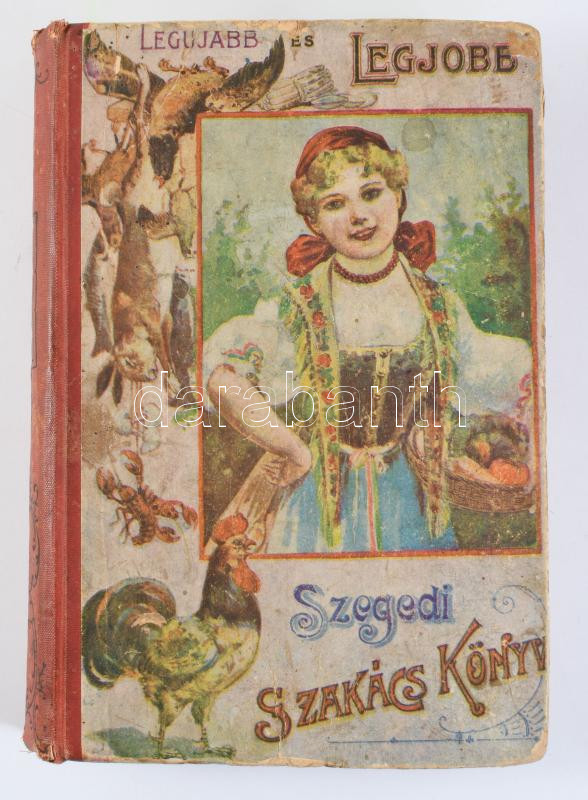 Panni néni: Legújabb szegedi szakácskönyv. Szeged, 1903., Gönczi József, 384+16 p. "A Rézi néni Szegedi szakácskönyvével 1876-ban kezdődött "szegedi szakácskönyv dömping" utolsó "zászlóvivője" volt Panni néni. Főzőkönyvének ez az egy kiadása látott napvilágot, amelynek az az érdekessége, hogy vagy a nyomda, vagy a kötészet hibájából úgy került forgalomba, hogy a receptek utolsó levele (385. l. verzóján egy hirdetéssel) kimaradt a könyvből, így a fellelhető példányok zöméből hiányzik." (Horváth Dezső.) Kiadói illusztrált félvászon-kötés, kopott, foltos borítóval, kissé foltos lapokkal, két nyomdahibás lappal (14-15 p.)