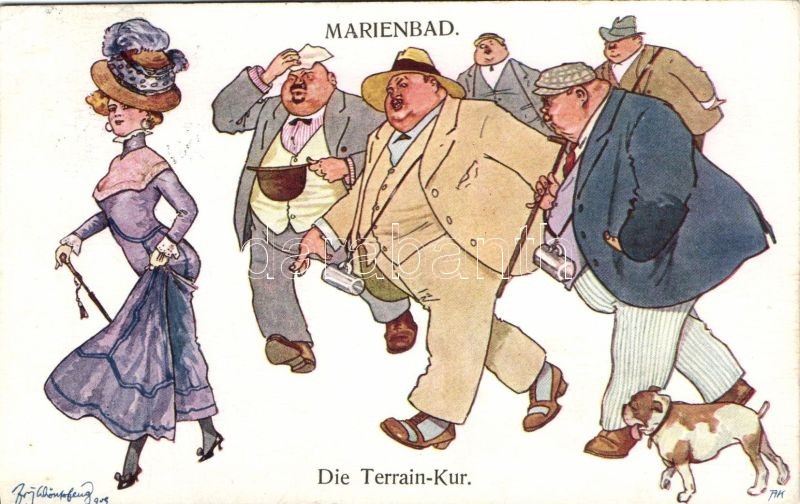 Terrain Kur / People from Marianské Lázne (Marienbad) humour s: Schönpflug, Marianské Lázne-i (Marienbad-i) emberek, humor s: Schönpflug