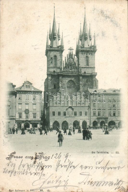 1898 Praha, Prag; Die Teinkirche / church, shop of Em. Altschul