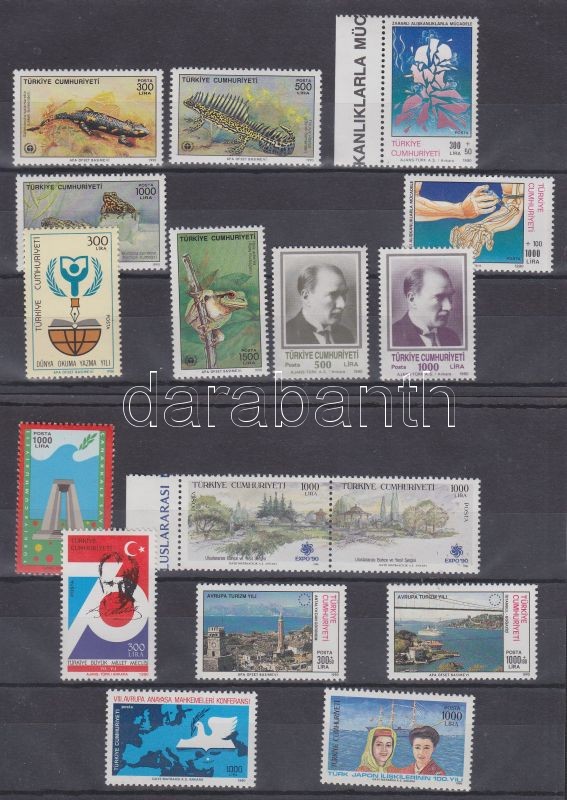 17 verschiedene Marken, Paar mit Rand darin, 17 klf bélyeg, közte ívszéli pár (2 stecklapon), 17 diff. stamps, with margin pair
