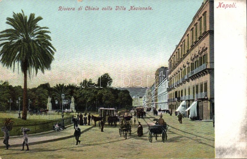 Naples, Napoli; Chiaia colla Villa Nazionale / villa, street