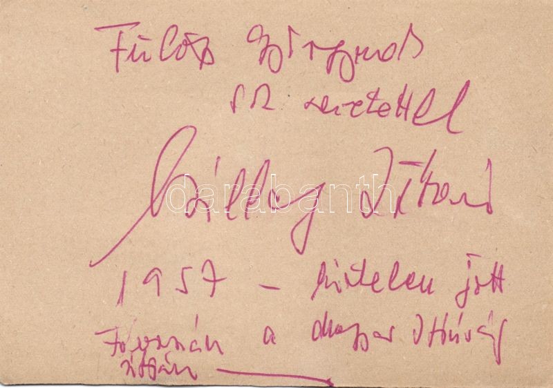 1957 Csillag István éremművész, szobrász saját kezű aláírása füzetlapon