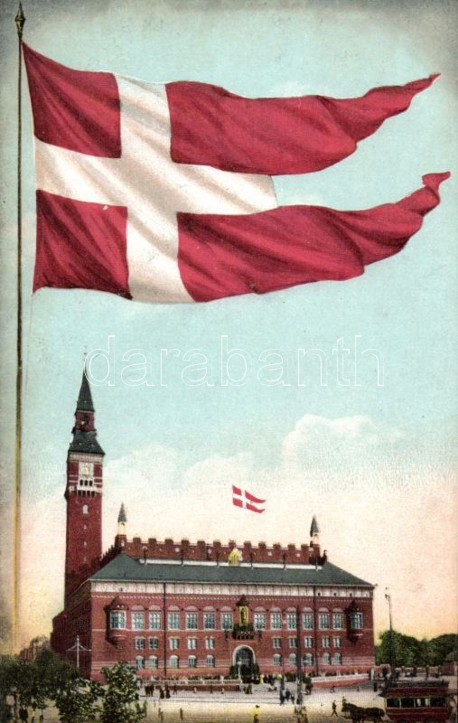 Copenhagen, City Hall with Danish flag