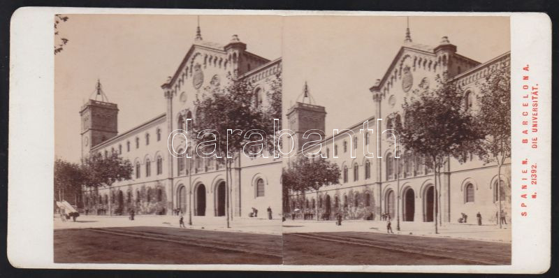 cca 1900 Barcelona stereo-photo 17x9 cm, cca 1900 Barcelona egyetem sztereofotó 17x9 cm