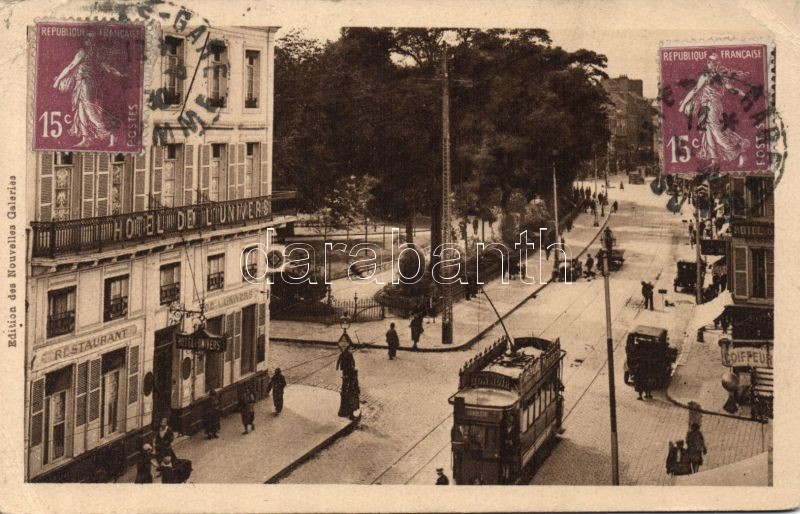 Amiens, Rue de Noyon, Square René Goblet Hotel de l´Univers / street, square, hotel and restaurant, tram