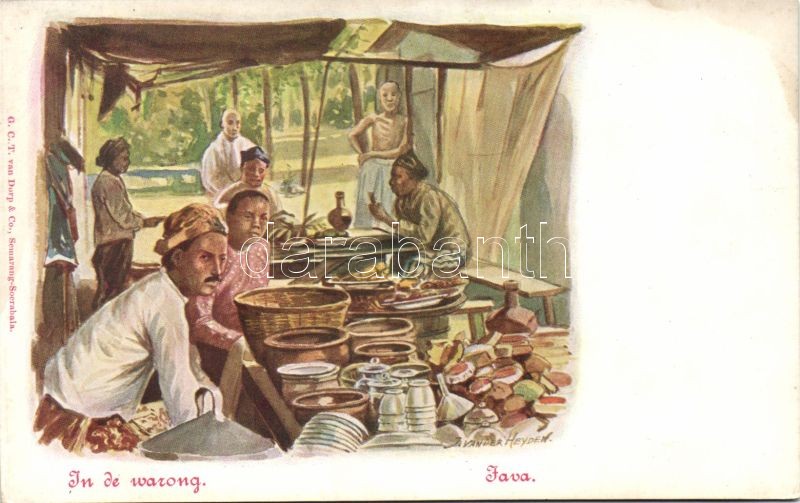 Java, In de warong / Java, market scene, folklore s: Jan van der Heyden