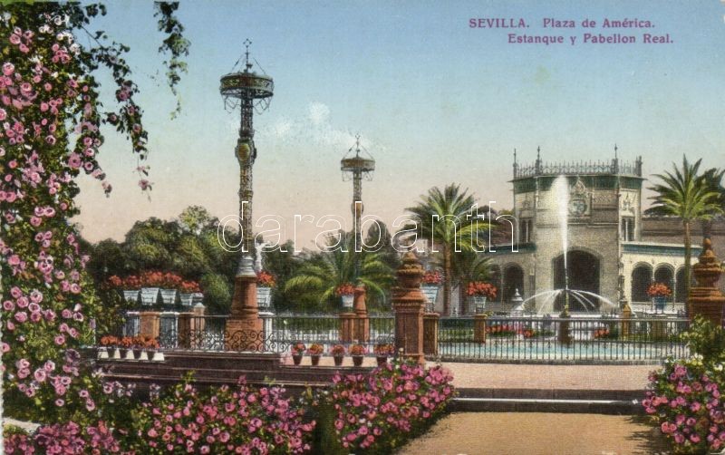 Sevilla, Placa de America, Estanque y Pabellon Real / square, lake, pavilion