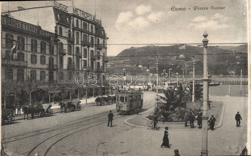 Como, Piazza Cavour, Hotel D´Angleterre, Hotel Metropole Suisse, tram