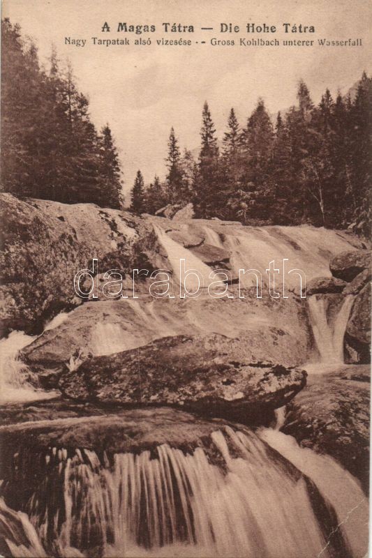 Tatra, Nagy Tarpatak waterfall, published by Gyula Kuszmann, Tátra, Nagy Tarpatak vízesés, Kuszmann Gyula kiadása