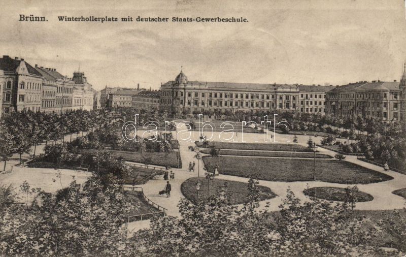 Brno, Brünn; Winterholler tér, Német Állami Kereskedelmi Iskola, Brno, Brünn; Winterholler square, German State Trade school