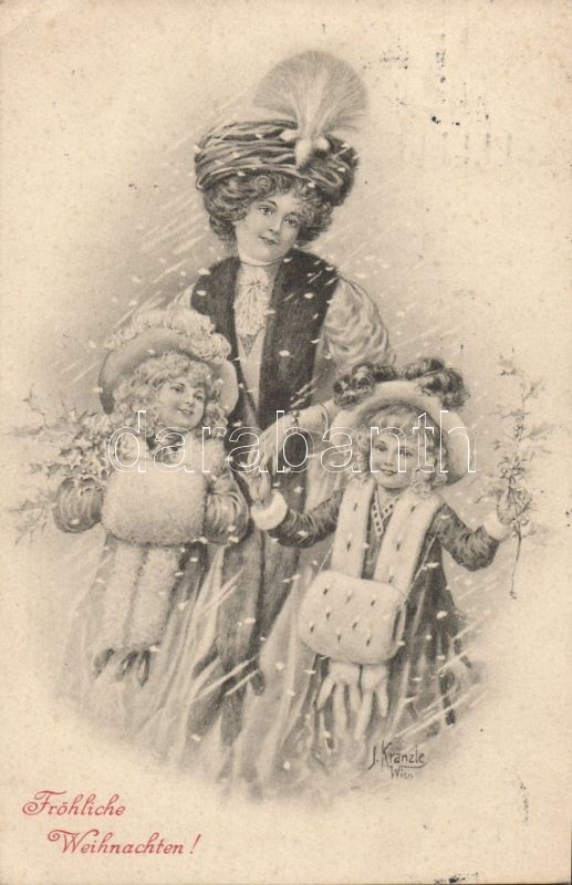 Christmas, children, mother, B.K.W.I. 2833-4. s: Kränzle, Karácsony, gyerekek, anya, B.K.W.I. 2833-4. s: Kränzle