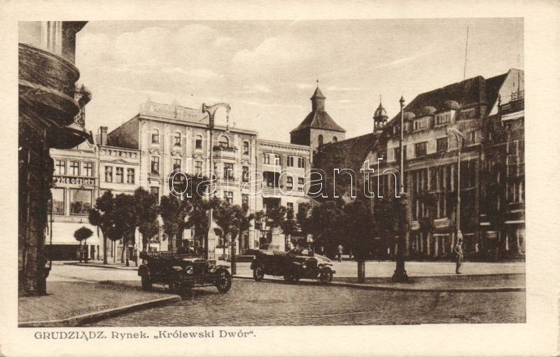 Grudziadz, Graudenz; Rynek, Królewski Dwór / square, court, automobile