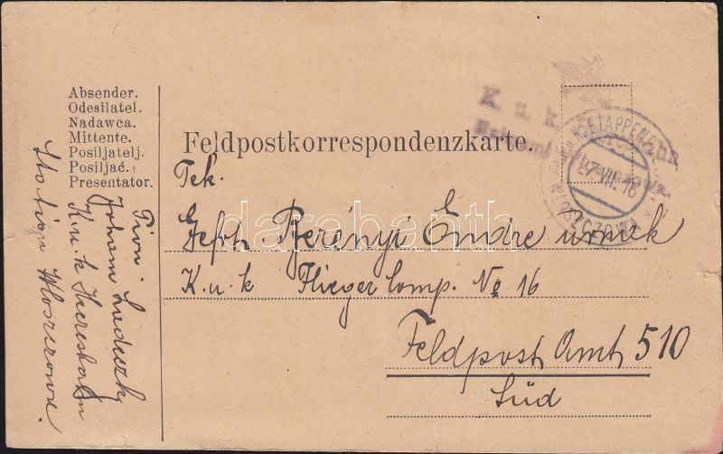 Field postcard "Kuk. Heeresbahn Bahnamt Wloszczowa" "EP WLOSZCZOWA a", Tábori lap "Kuk. Heeresbahn Bahnamt Wloszczowa" "EP WLOSZCZOWA a"