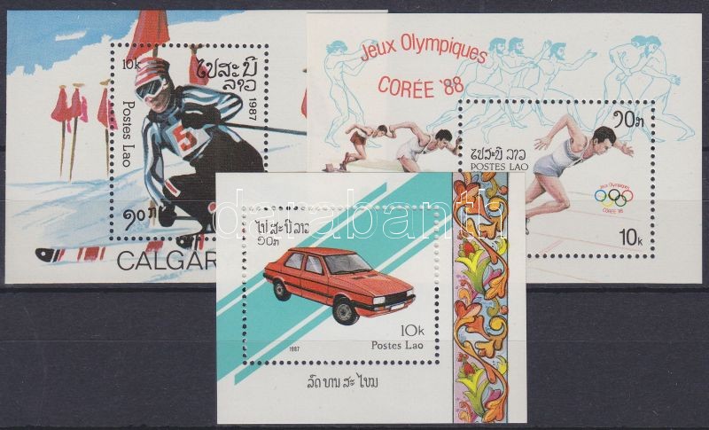 1987-1988 Olympics, cars 3 blocks, 1987-1988 Olimpiák, autók 3 klf blokk