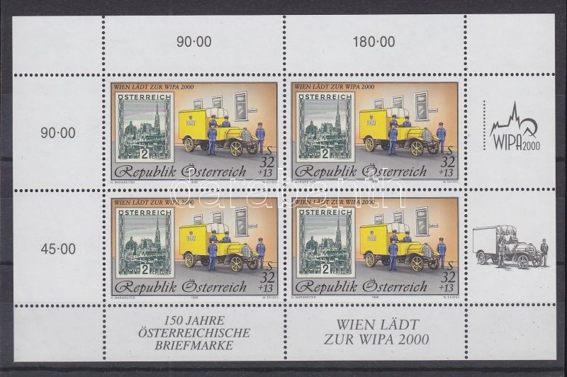 WIPA 2000 Stamp day in Vienna mini sheet, WIPA 2000 Bécs Bélyegkiállítás kisív, WIPA 2000 Markenausstellung in Wien Kleinbogen