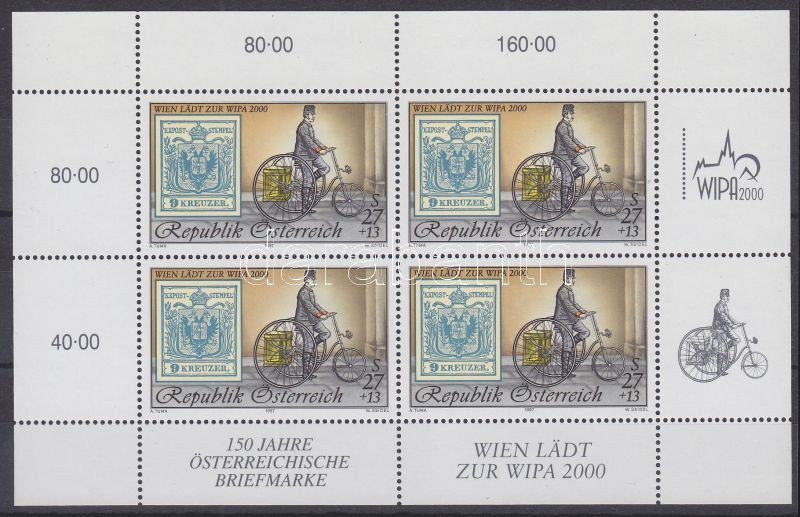 WIPA 2000 Bécs Bélyegkiállítás kisív, WIPA 2000 Vienna stamp exhibition mini sheet, WIPA 2000 Markenausstellung in Wien Kleinbogen