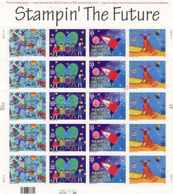 Childrens drawing minisheet, Gyermekrajzverseny: a jövő a bélyegeken kisív, Internationaler Malwettbewerb für Kinder &#8222;Zukunft auf Briefmarken&#8220; Folienbogen
