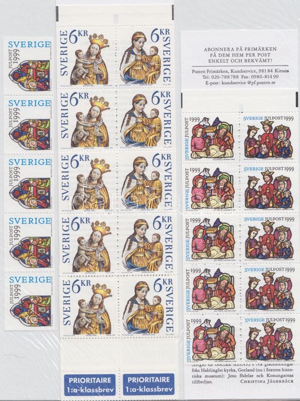Weihnachten Fünferstreifen + 2 Markenheftchen, Karácsony ötöscsík + 2 bélyegfüzet, Christmas stripe of 5 + 2 stamp-booklets