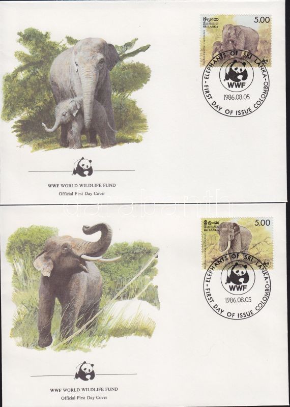 WWF Elephant of Ceylon set 4 FDC, WWF Ceyloni elefánt sor 4 FDC, WWF Ceylon-Elefant Satz 4 FDC