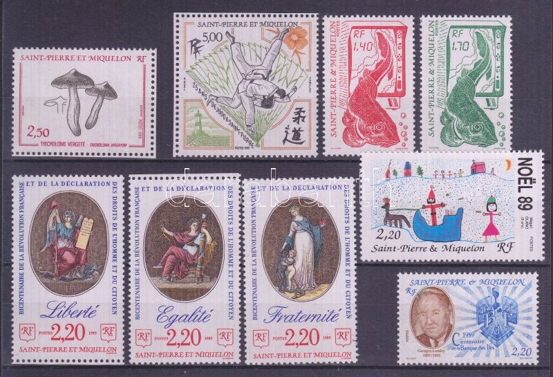 9 diff. stamps with one set, 9 klf sor, közte 1 sor, 9 verschiedene Marken mit einem Satz