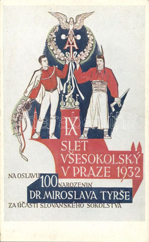 1932 IX. Sokol fesztivál Prágában, Dr. Miroslav Tyrs 100. évfordulója pinx. Vodrazky, 1932 IX. Slet Vsesokolsky V Praze, 100 Dr. Miroslava Tyrse / 9th Sokol Festival in Prague, 100th anniversery of Dr. Miroslav Tyrš pinx. Vodrazky