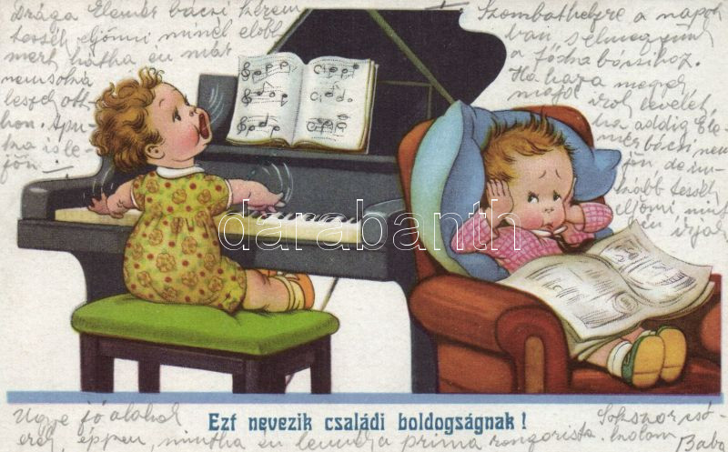 Family idyll, Children married couple, piano, humour, Ezt nevezik családi boldogságnak! Gyerek házaspár, humor, zongora