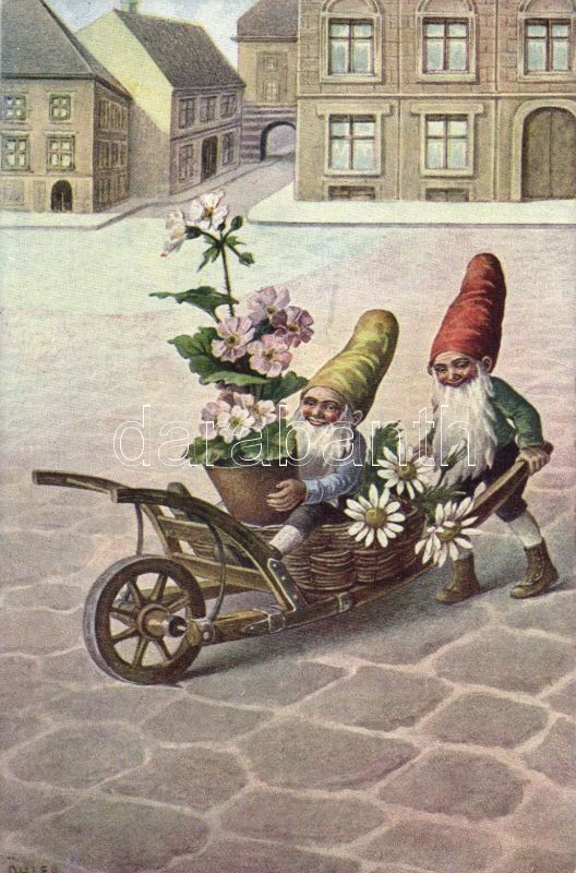 Dwarves, flower, wheelbarrow, B.K.W.I. 810-2 s: C. Öhler, Törpe, virág, talicska, B.K.W.I. 810-2 s: C. Öhler