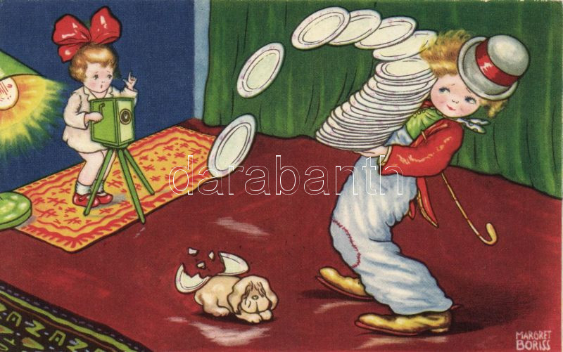 Italian art postcard, children, Amag 0324. s: Margret Boriss, Olasz művészlap, gyerekek, humor, Amag 0324. s: Margret Boriss