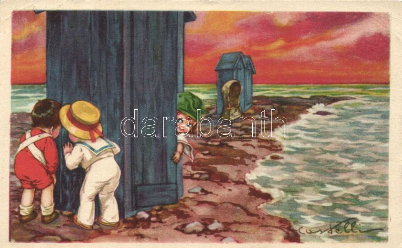 Italian art postcard, children, C.C.M. 2354. s: Castelli, Olasz művészlap, gyerekek, C.C.M. 2354. s: Castelli