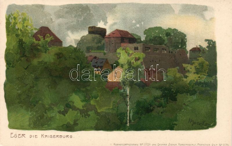 Cheb, Eger; Die Kaiserburg, Künstlerpostkarte No. 2728. von Ottmar Zieher, litho, artist signed