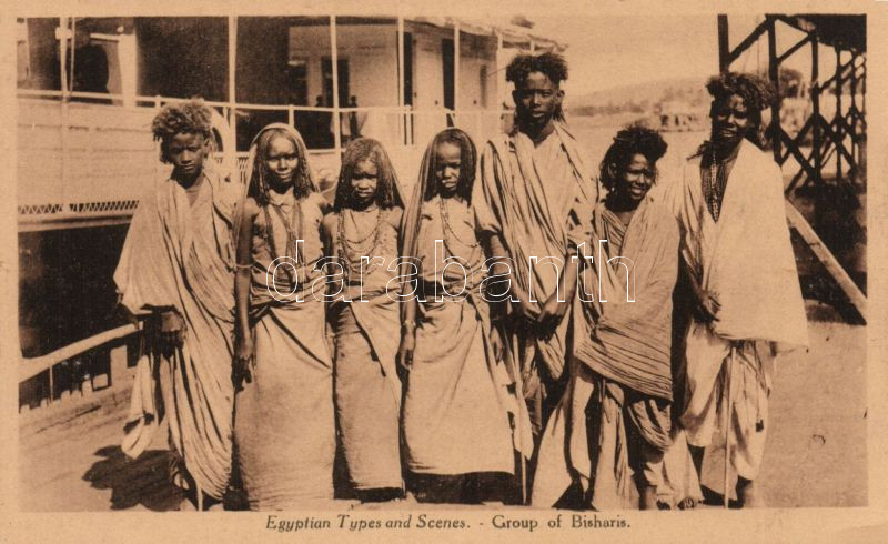 Egyptian types and scenes, group of Bisharis, Egyiptomi folklór, Bishari törzs