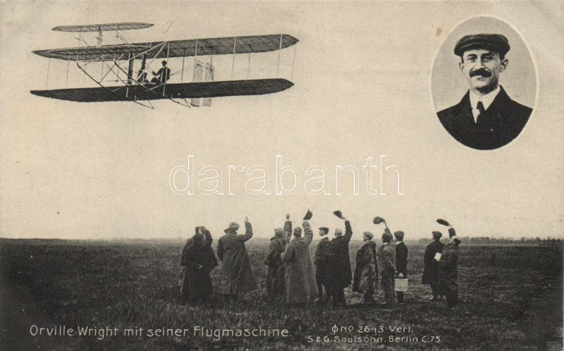 Orville Wright mit seiner Flugmaschine