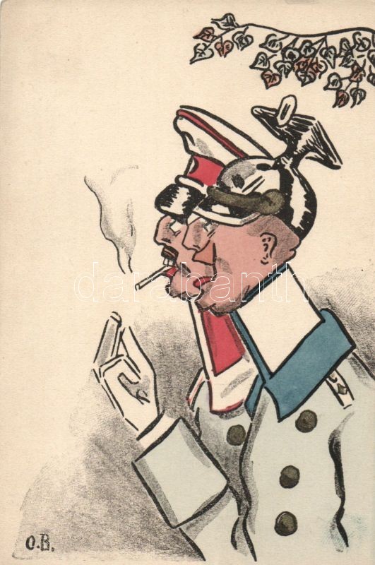 WWI German military card, caricature, Gustav Mandel Handgemalt Berlin SW. 68. s: O.B.