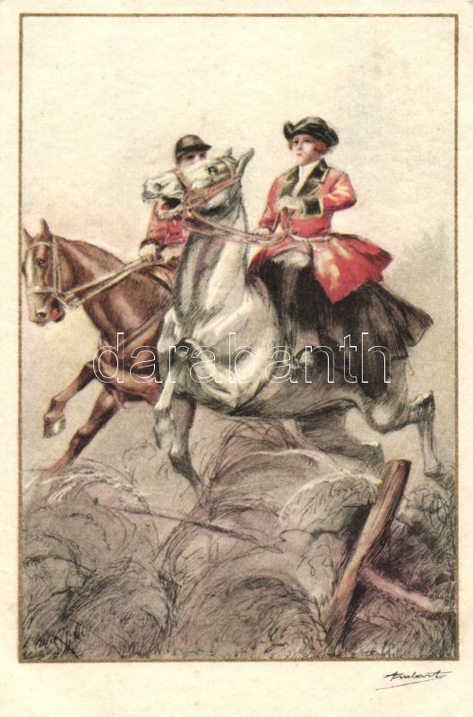 Italian art postcard, horses, couple, Elite C.C.M. 2555-2. s: Ambart