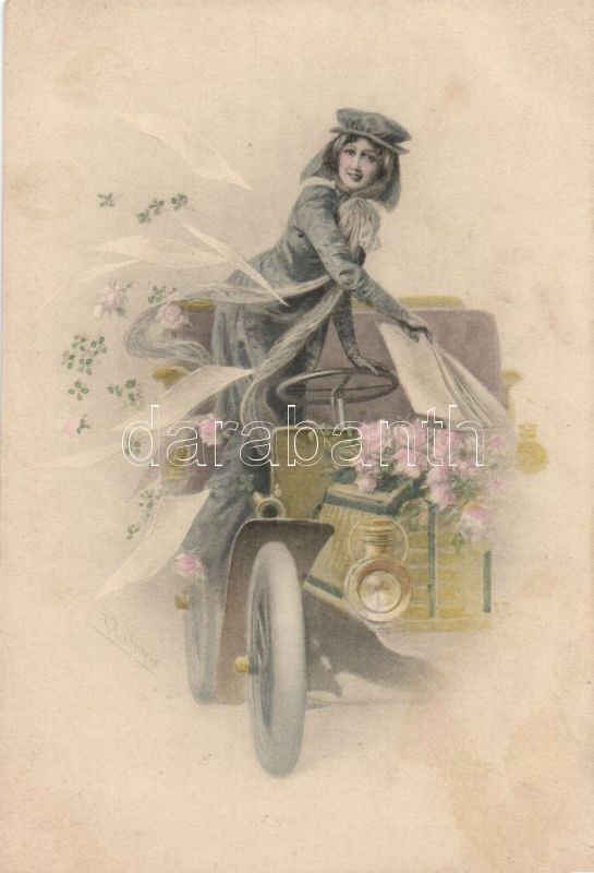 Lady in automobile, M. Munk Vienne Nr. 240. s: R.R.v. Wichera, Hölgy autóval, M. Munk Vienne Nr. 240. s: R.R.v. Wichera