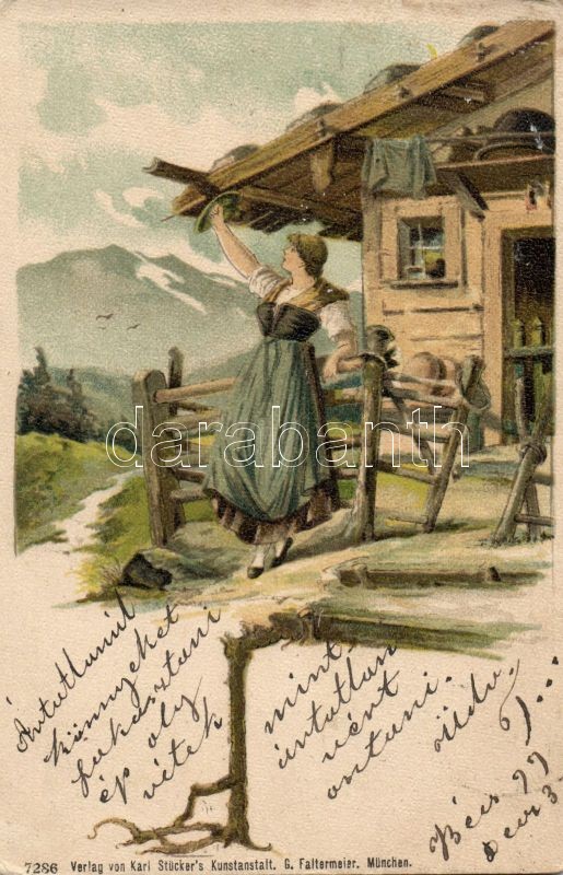1899 Osztrák folklór Tirolból litho, 1899 Austrian highlander folklore from Tyrol litho