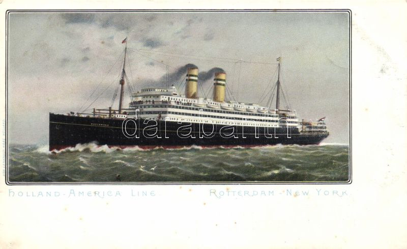 Holland-Amerika line, Rotterdam-New York, SS Rotterdam, advertisement on the back side, Holland-Amerika line, Rotterdam-New York, SS Rotterdam, reklám a hátoldalon