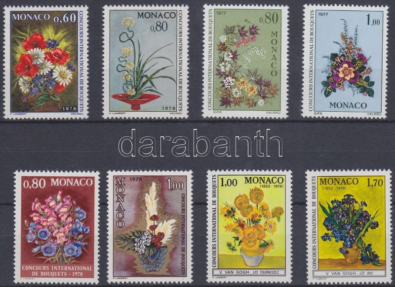 Bouquets 8 klf stamps, with complete sets, Virágcsokrok 8 klf bélyeg, teljes sorokkal