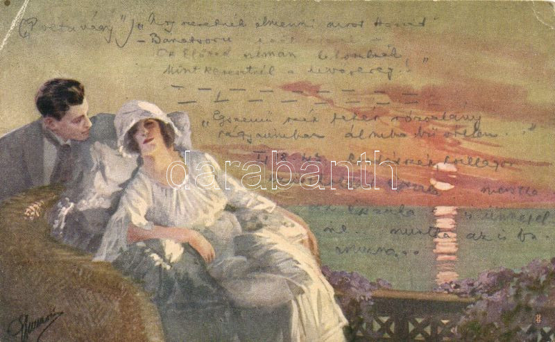 Romantic love couple, artist signed, Romantikus szerelmes pár, szignózott