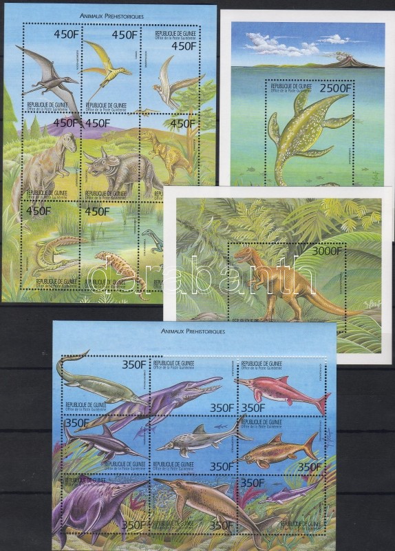 Prähistorische Tiere 2 Kleinbogensatz + 2 Blöcke, Ősállatok kisívsor + 2 blokk, Prehistoric animals 2 mini sheet set + 2 blocks