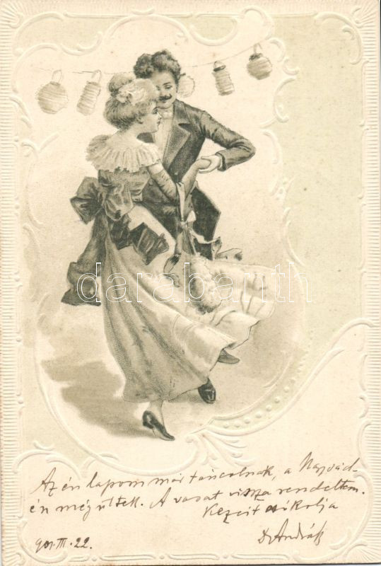 Dancing couple Emb. litho, Táncoló pár Emb. litho