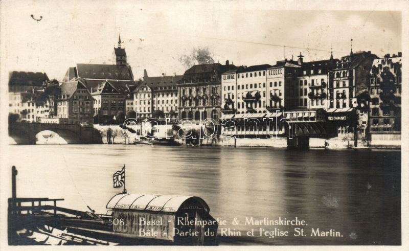 Basel, Rheinpartie, Martinskirche / river, church, Klingentalfahre ship