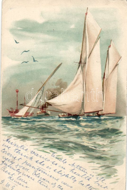 1899 Sailing ships litho, 1899 vitorláshajók litho