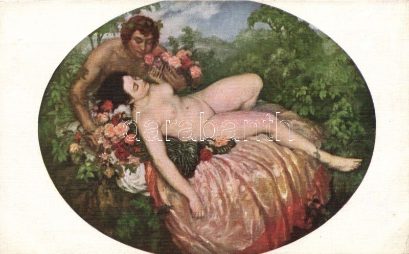 The beautiful summer, erotic nude art postcard, couple s: Caro Delvaille, Nyár, meztelen erotikus művészlap, pár s: Caro Delvaille