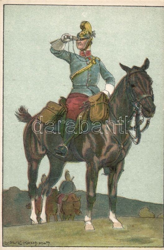 WWI K.u.K. Cavalryman litho s: Ludwig Koch, Első világháborús lovaskatona litho s: Ludwig Koch